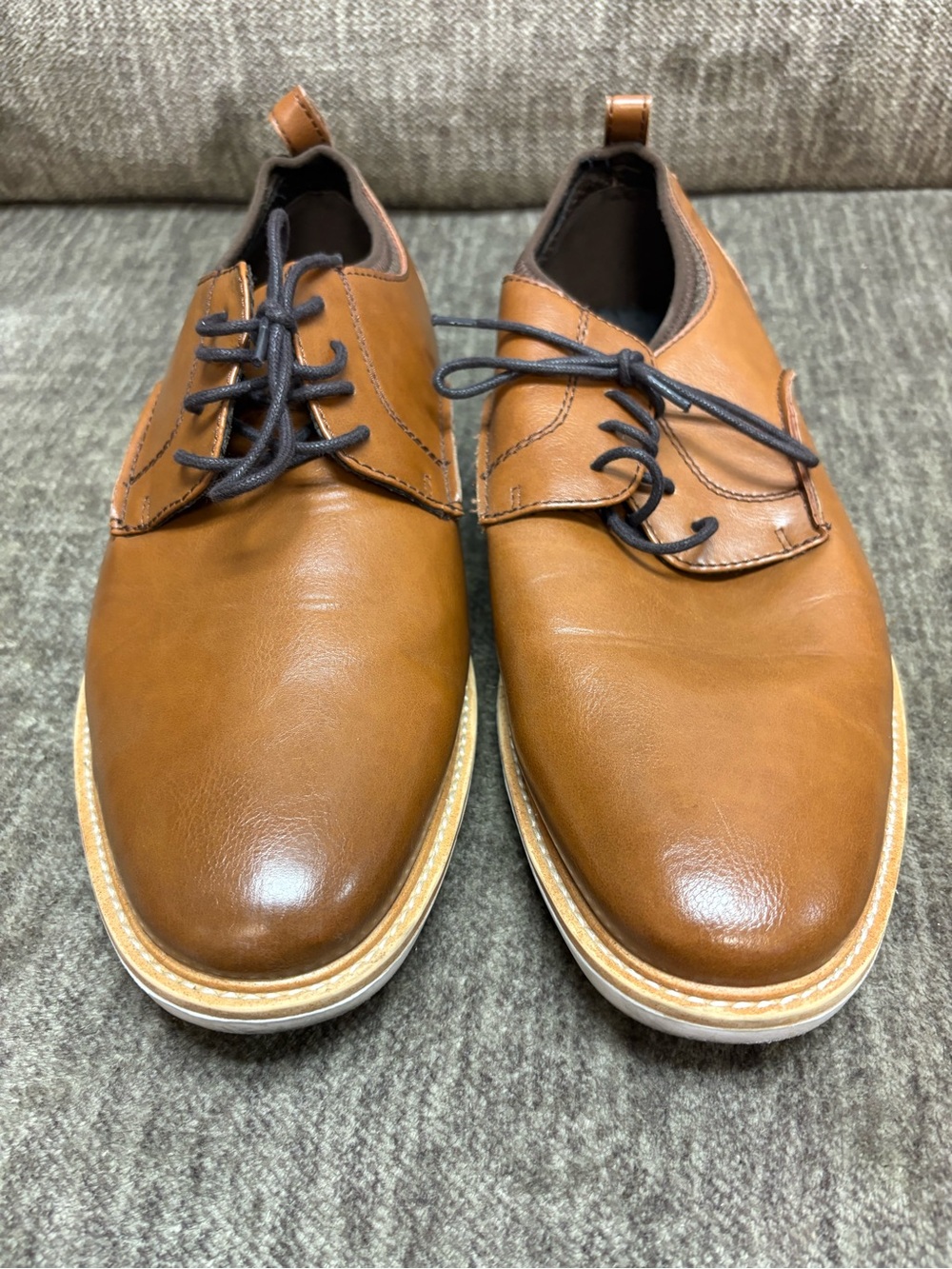 Men's Cognac Leather Derby Shoes with Contrast Laces